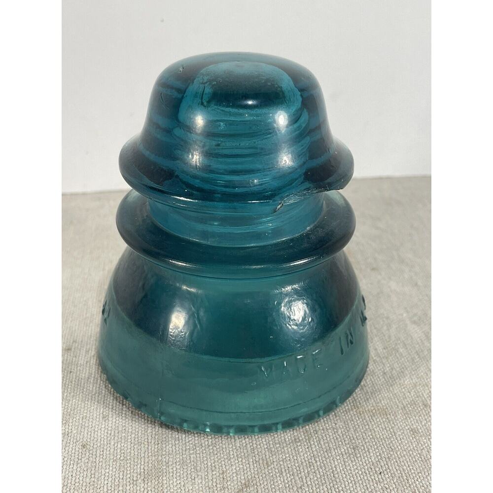 Aqua (Blue/Green) HAS CHIP Hemingray 42 Electrical Glass Insulator